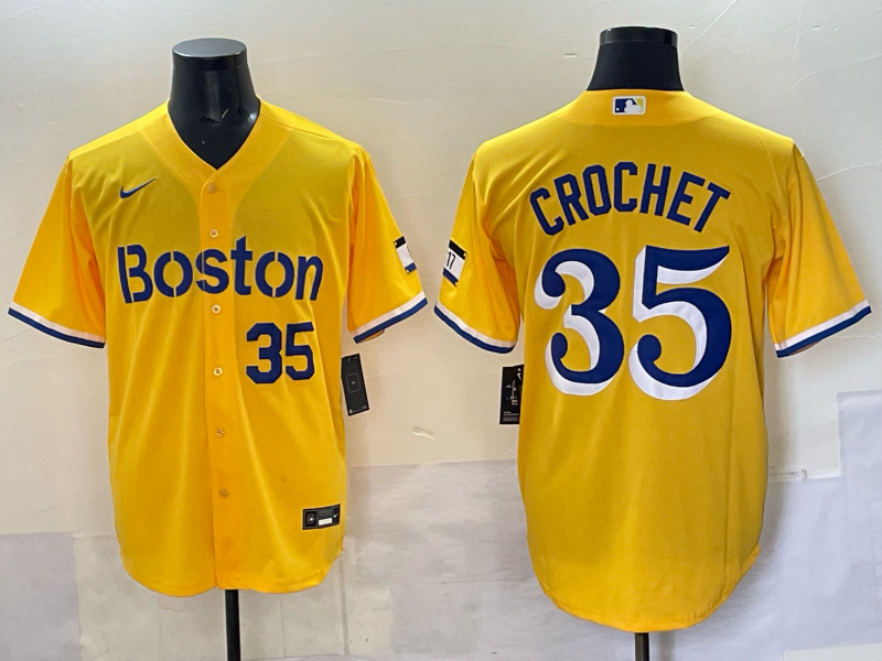 Men 2025 Boston Red Sox #35 Crochet yellow Nike MLB Jersey style 001->->